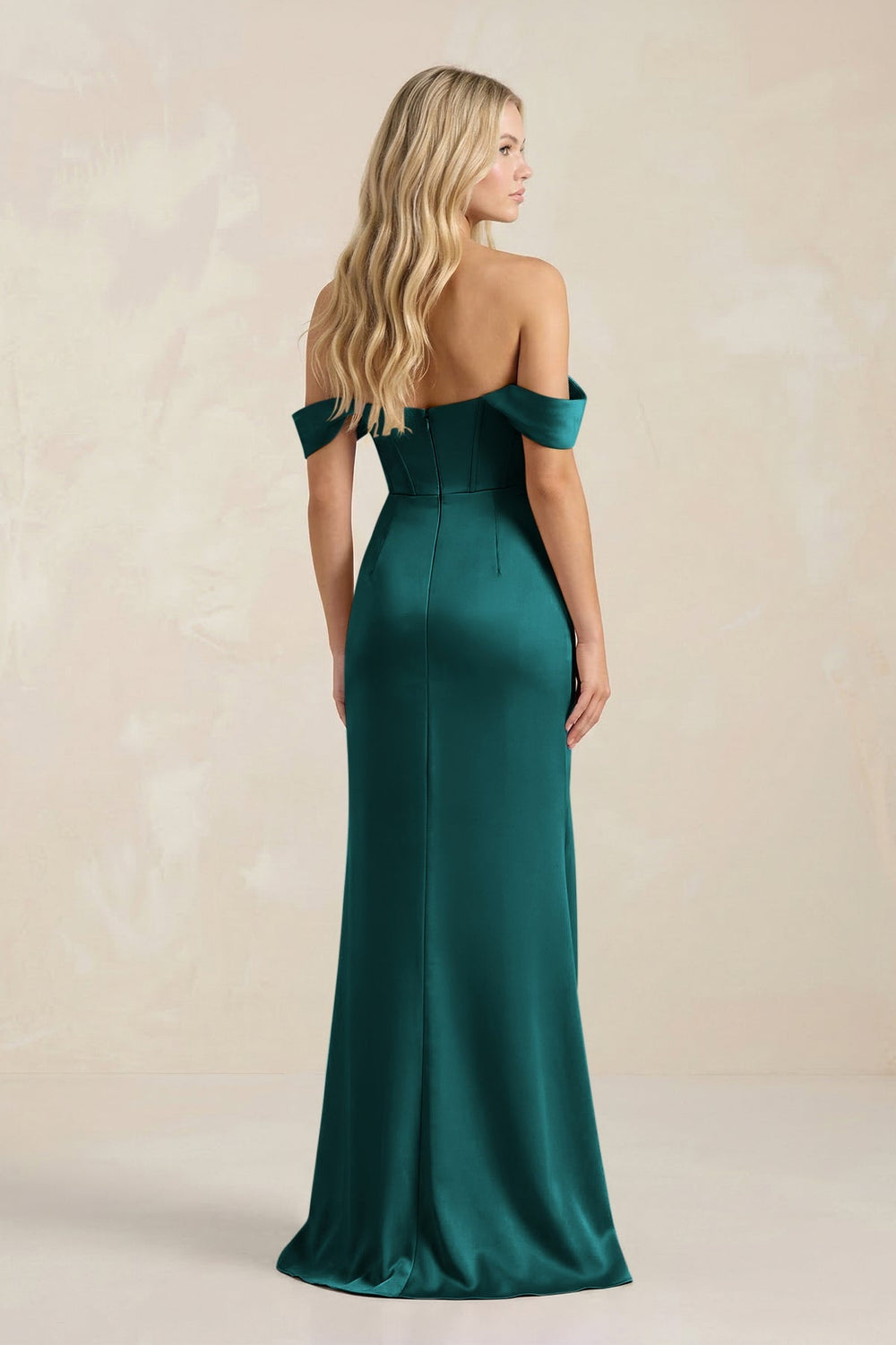 Cowl Neck Sheath Satin Bridesmaid Dress With Detachable Sleeves in Emerald - KISS BRIDAL Bridesmaid Dresses