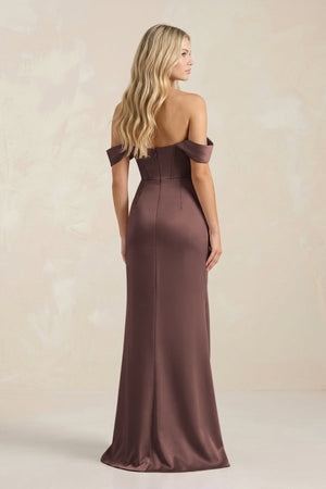 Cowl Neck Sheath Satin Bridesmaid Dress With Detachable Sleeves in Espresso - KISS BRIDAL Bridesmaid Dresses