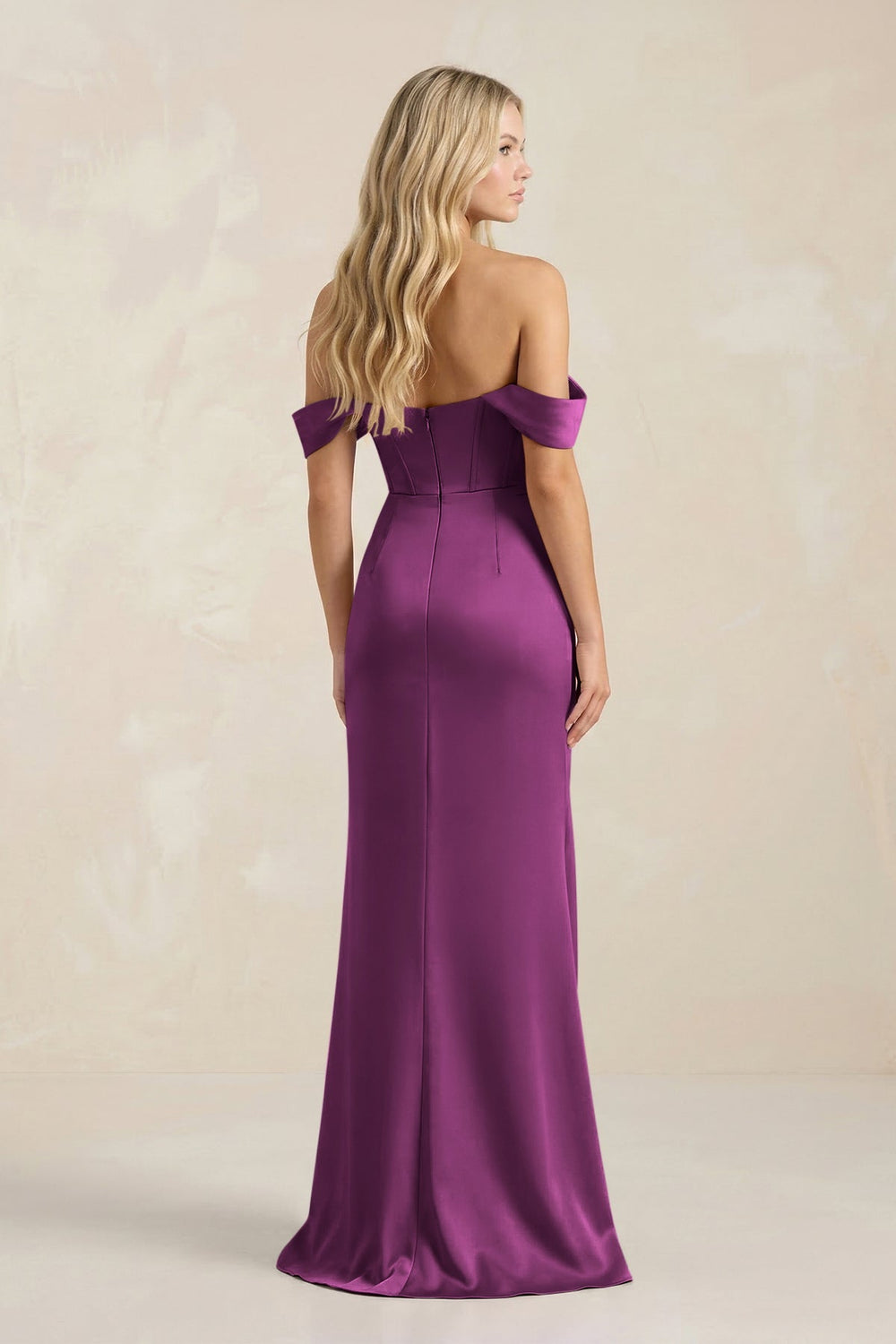 Cowl Neck Sheath Satin Bridesmaid Dress With Detachable Sleeves in Fig - KISS BRIDAL Bridesmaid Dresses