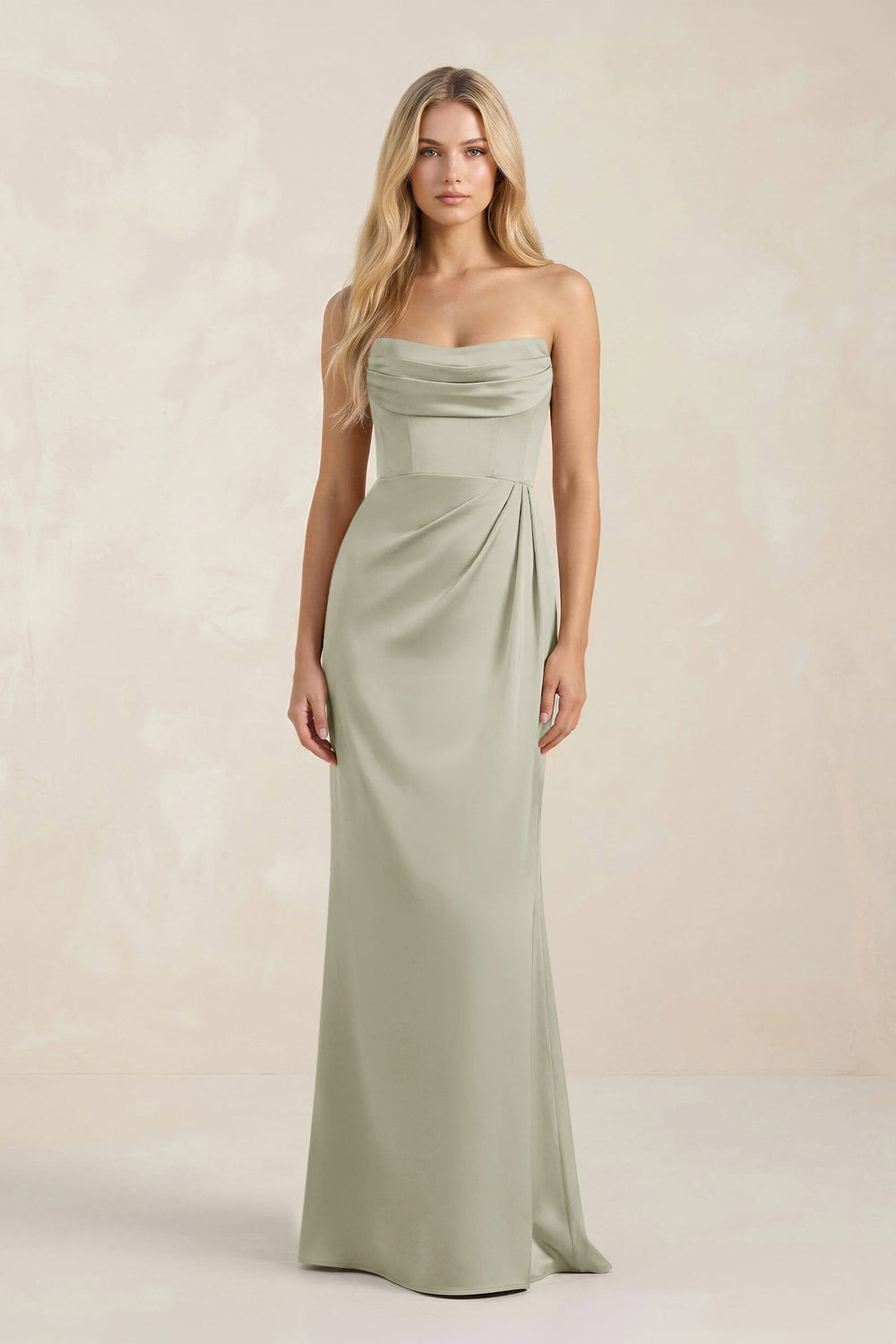 Cowl Neck Sheath Satin Bridesmaid Dress With Detachable Sleeves in Frost - KISS BRIDAL Bridesmaid Dresses