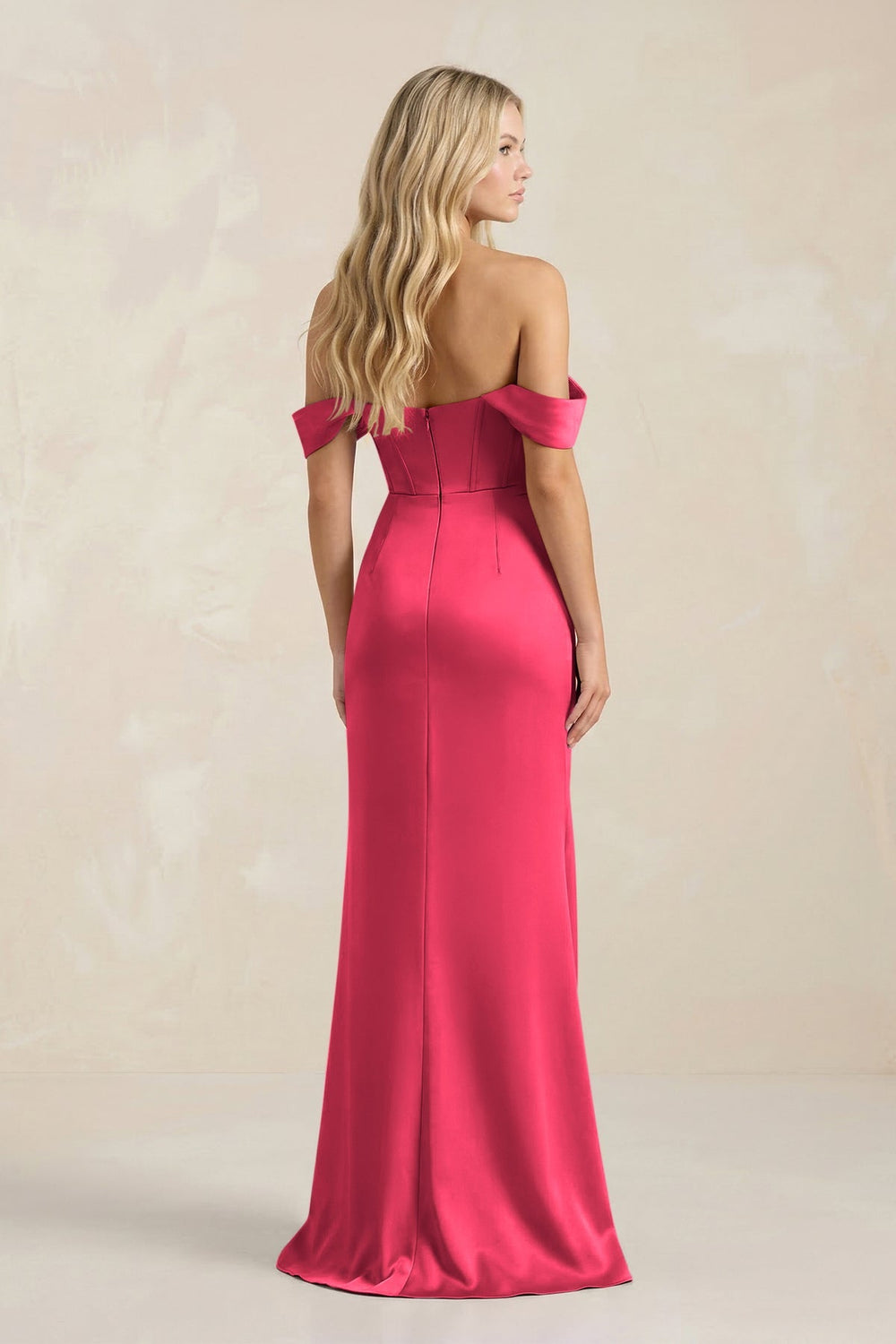 Cowl Neck Sheath Satin Bridesmaid Dress With Detachable Sleeves in Fuchsia - KISS BRIDAL Bridesmaid Dresses