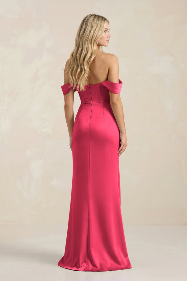 Cowl Neck Sheath Satin Bridesmaid Dress With Detachable Sleeves in Fuchsia - KISS BRIDAL Bridesmaid Dresses