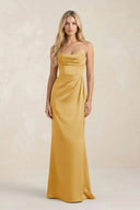 Cowl Neck Sheath Satin Bridesmaid Dress With Detachable Sleeves in Gold - KISS BRIDAL Bridesmaid Dresses