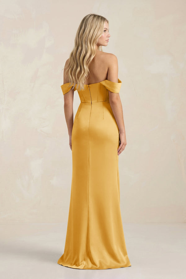 Cowl Neck Sheath Satin Bridesmaid Dress With Detachable Sleeves in Gold - KISS BRIDAL Bridesmaid Dresses