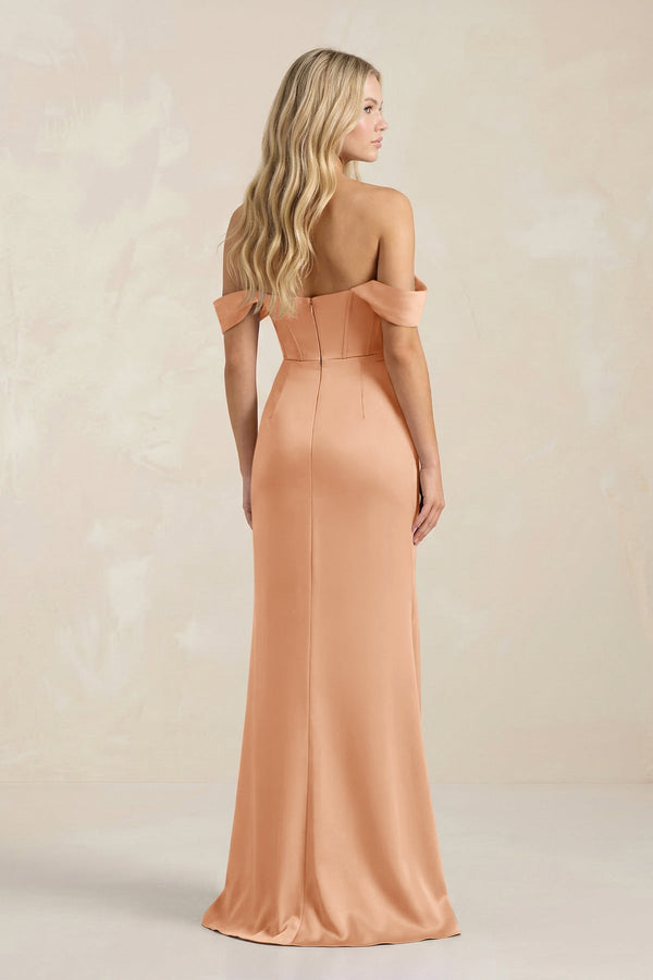 Cowl Neck Sheath Satin Bridesmaid Dress With Detachable Sleeves in Golden Champagne - KISS BRIDAL Bridesmaid Dresses