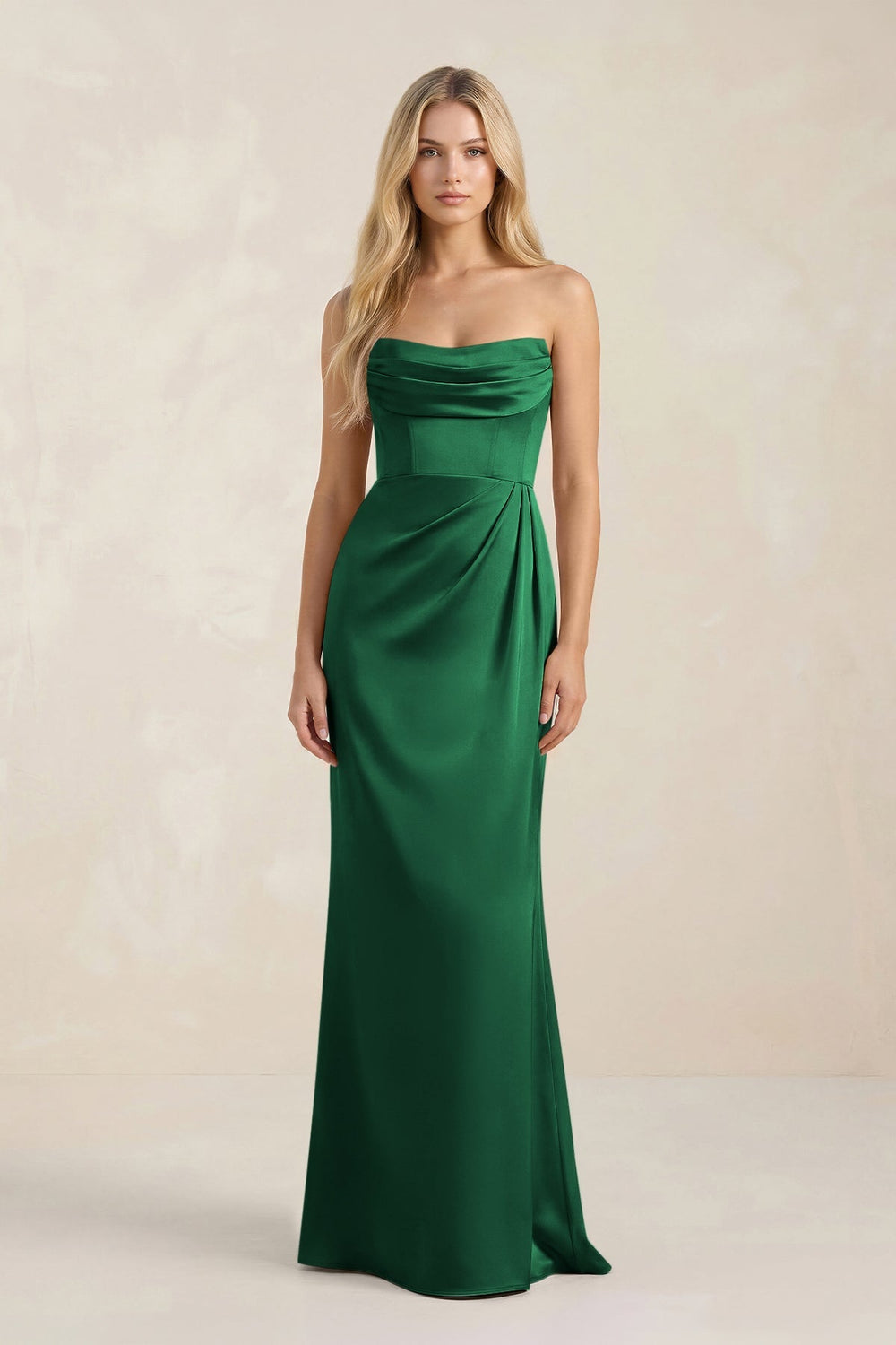 Cowl Neck Sheath Satin Bridesmaid Dress With Detachable Sleeves in Green - KISS BRIDAL Bridesmaid Dresses