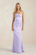 Cowl Neck Sheath Satin Bridesmaid Dress With Detachable Sleeves in Lavender - KISS BRIDAL Bridesmaid Dresses