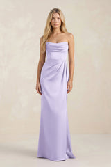 Cowl Neck Sheath Satin Bridesmaid Dress With Detachable Sleeves in Lavender - KISS BRIDAL Bridesmaid Dresses