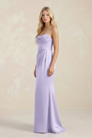Cowl Neck Sheath Satin Bridesmaid Dress With Detachable Sleeves in Lavender - KISS BRIDAL Bridesmaid Dresses
