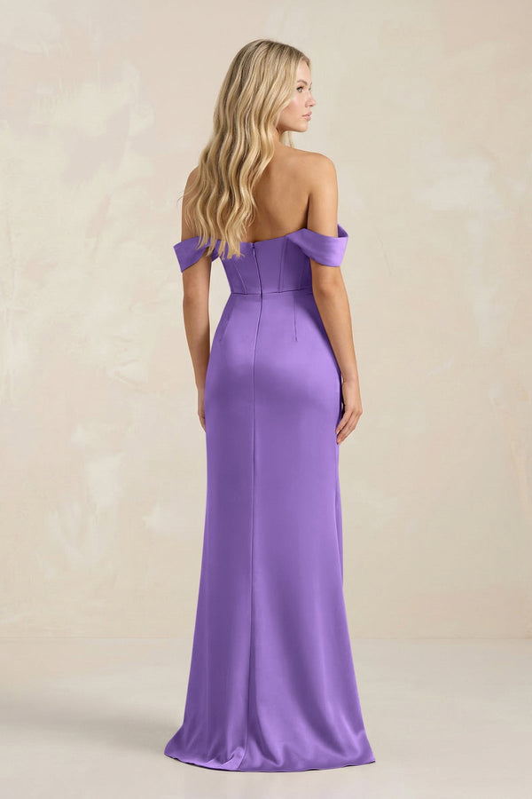 Cowl Neck Sheath Satin Bridesmaid Dress With Detachable Sleeves in Lilac - KISS BRIDAL Bridesmaid Dresses