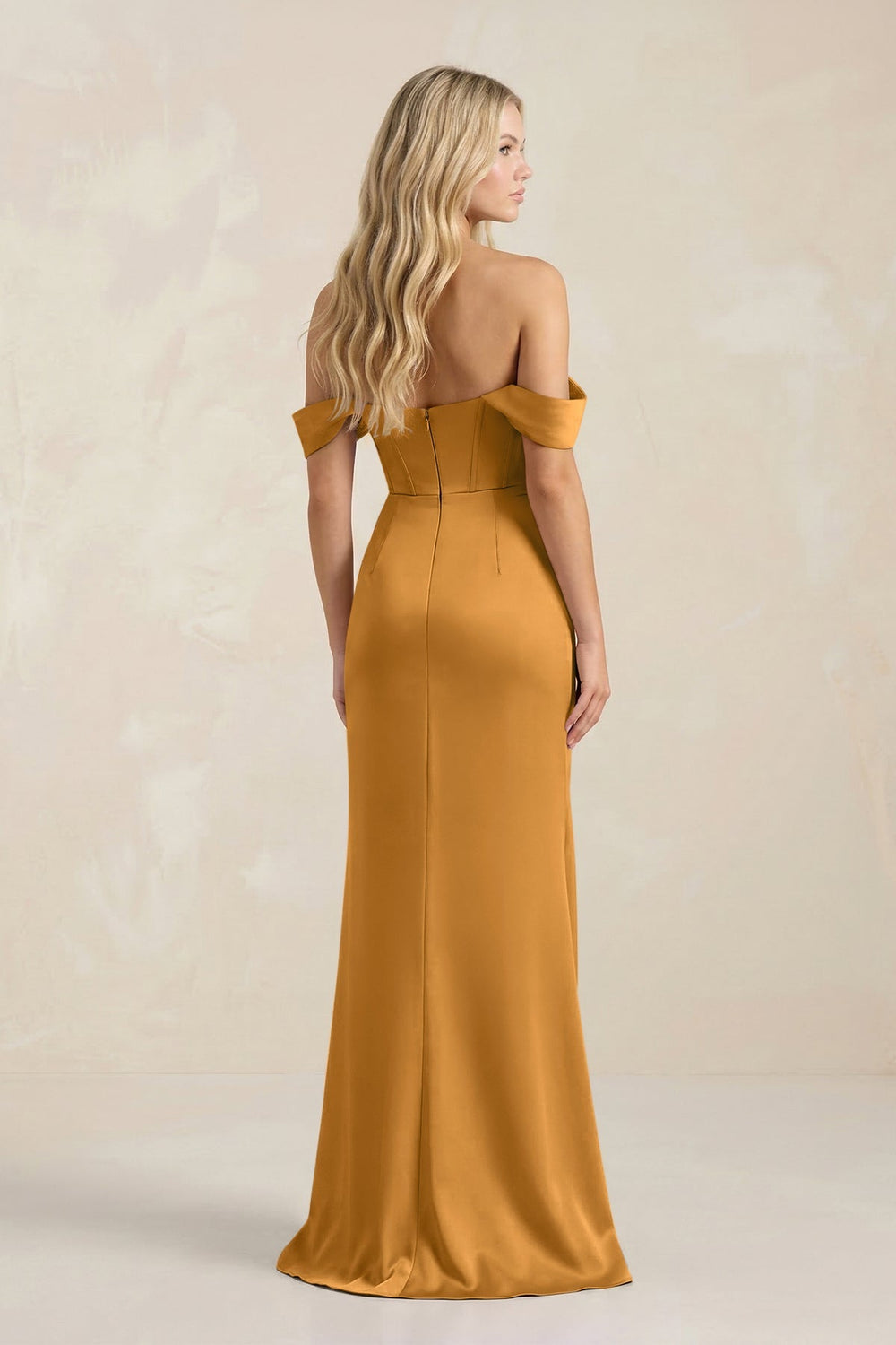 Cowl Neck Sheath Satin Bridesmaid Dress With Detachable Sleeves in Marigold - KISS BRIDAL Bridesmaid Dresses