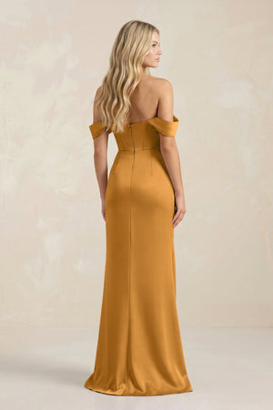 Cowl Neck Sheath Satin Bridesmaid Dress With Detachable Sleeves in Marigold - KISS BRIDAL Bridesmaid Dresses