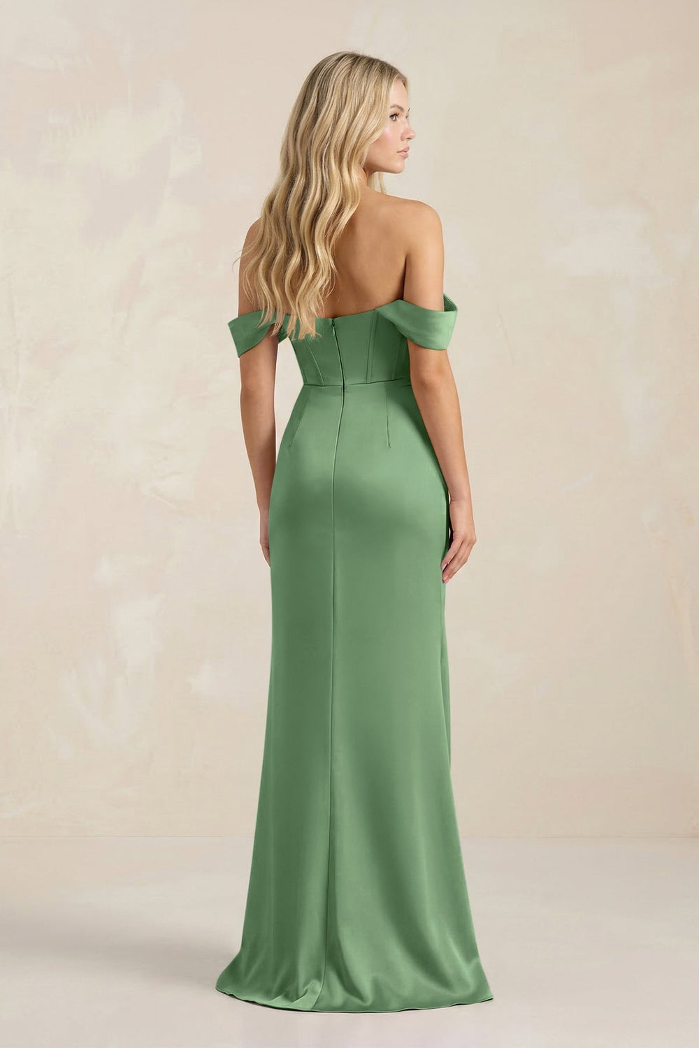 Cowl Neck Sheath Satin Bridesmaid Dress With Detachable Sleeves in Matcha - KISS BRIDAL Bridesmaid Dresses
