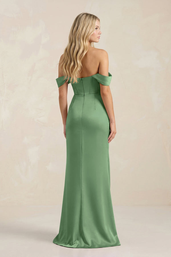 Cowl Neck Sheath Satin Bridesmaid Dress With Detachable Sleeves in Matcha - KISS BRIDAL Bridesmaid Dresses