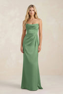 Cowl Neck Sheath Satin Bridesmaid Dress With Detachable Sleeves in Matcha - KISS BRIDAL Bridesmaid Dresses