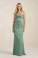 Cowl Neck Sheath Satin Bridesmaid Dress With Detachable Sleeves in Mint Green - KISS BRIDAL Bridesmaid Dresses