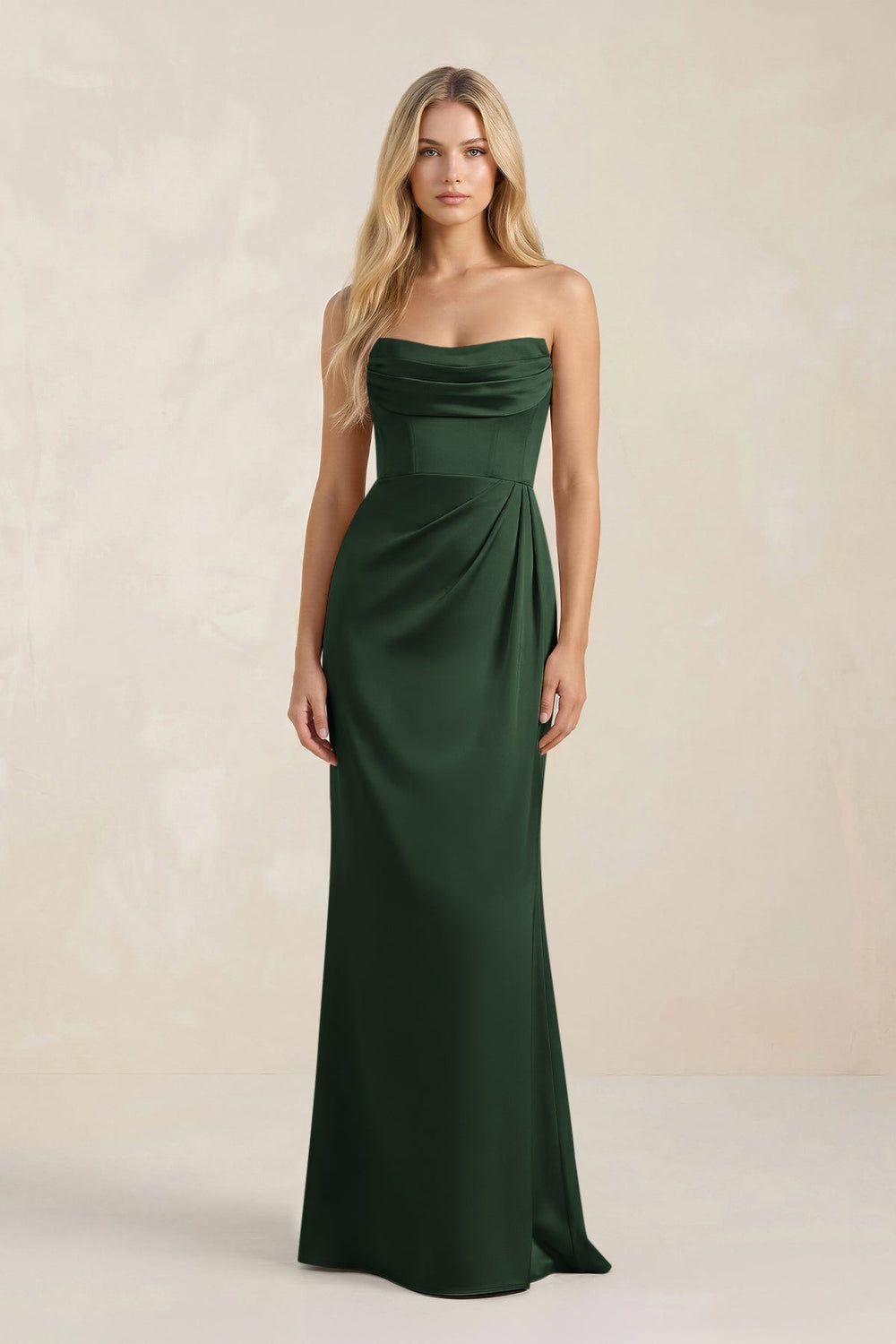 Cowl Neck Sheath Satin Bridesmaid Dress With Detachable Sleeves in Moss - KISS BRIDAL Bridesmaid Dresses