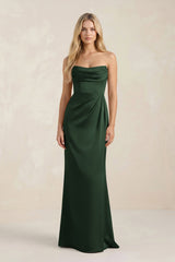 Cowl Neck Sheath Satin Bridesmaid Dress With Detachable Sleeves in Moss - KISS BRIDAL Bridesmaid Dresses