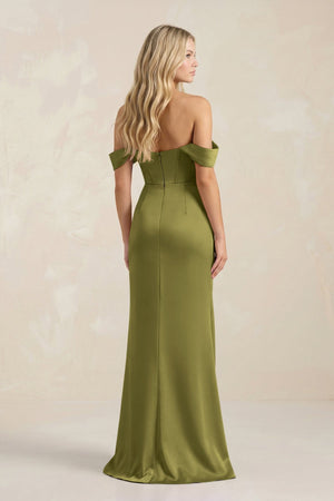 Cowl Neck Sheath Satin Bridesmaid Dress With Detachable Sleeves in Moss Green - KISS BRIDAL Bridesmaid Dresses
