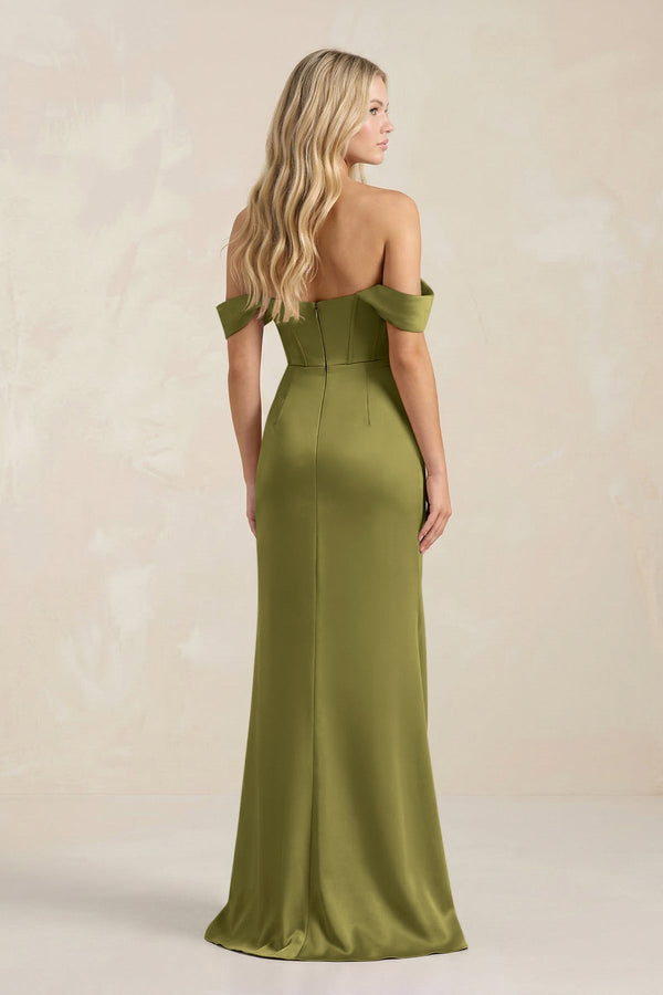 Cowl Neck Sheath Satin Bridesmaid Dress With Detachable Sleeves in Moss Green - KISS BRIDAL Bridesmaid Dresses