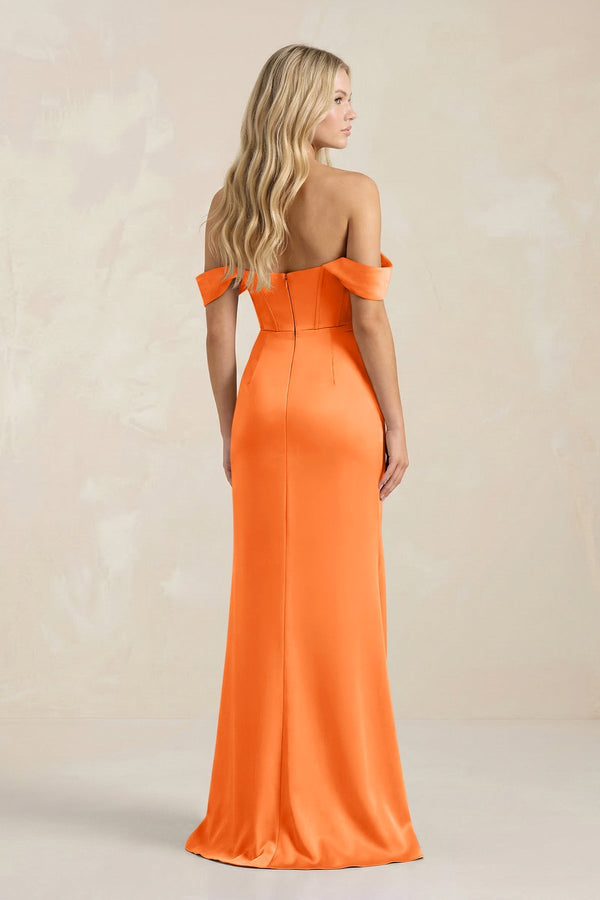 Cowl Neck Sheath Satin Bridesmaid Dress With Detachable Sleeves in Orange - KISS BRIDAL Bridesmaid Dresses