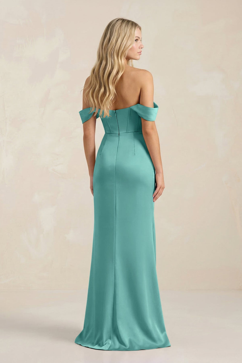 Cowl Neck Sheath Satin Bridesmaid Dress With Detachable Sleeves in Pale Pistachio - KISS BRIDAL Bridesmaid Dresses