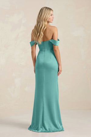 Cowl Neck Sheath Satin Bridesmaid Dress With Detachable Sleeves in Pale Pistachio - KISS BRIDAL Bridesmaid Dresses