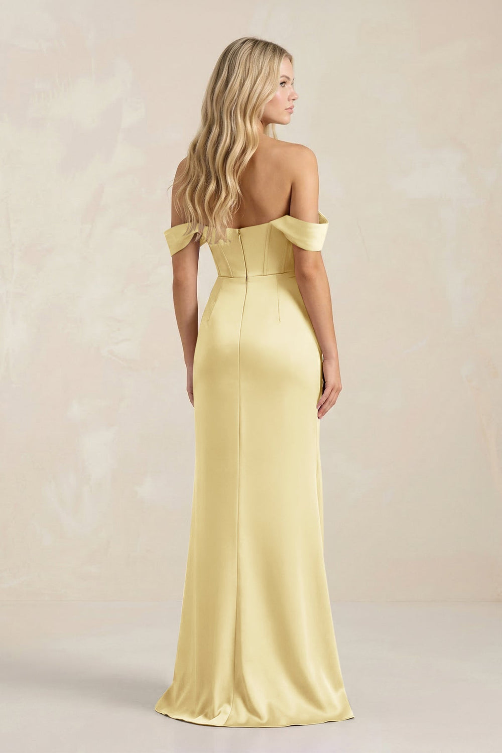 Cowl Neck Sheath Satin Bridesmaid Dress With Detachable Sleeves in Pastel Yellow - KISS BRIDAL Bridesmaid Dresses