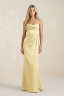 Cowl Neck Sheath Satin Bridesmaid Dress With Detachable Sleeves in Pastel Yellow - KISS BRIDAL Bridesmaid Dresses