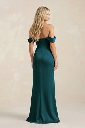 Cowl Neck Sheath Satin Bridesmaid Dress With Detachable Sleeves in Pine - KISS BRIDAL Bridesmaid Dresses