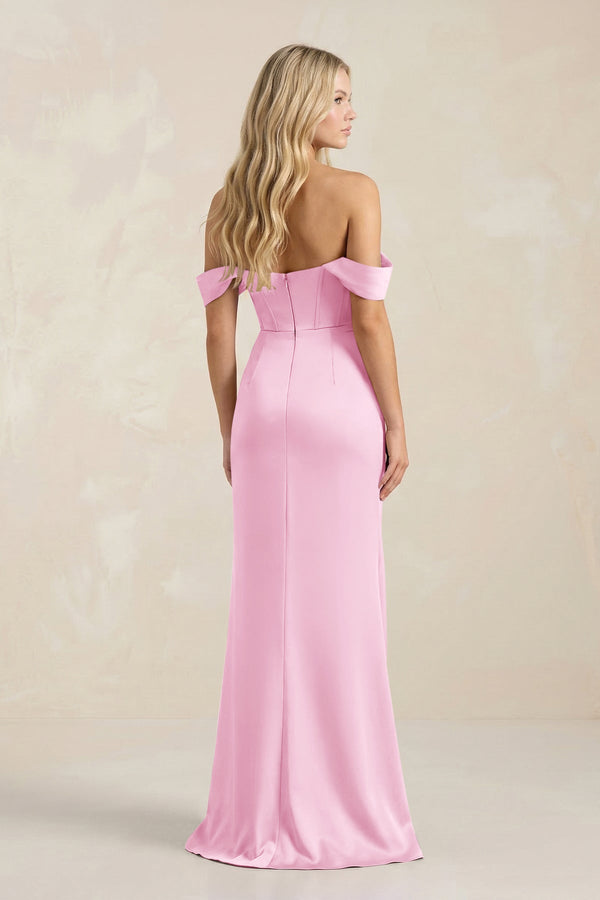 Cowl Neck Sheath Satin Bridesmaid Dress With Detachable Sleeves in Pink - KISS BRIDAL Bridesmaid Dresses