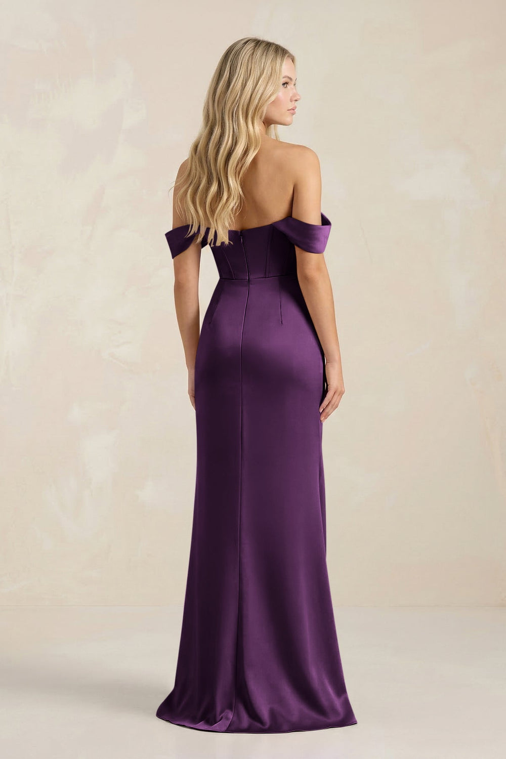 Cowl Neck Sheath Satin Bridesmaid Dress With Detachable Sleeves in Plum - KISS BRIDAL Bridesmaid Dresses