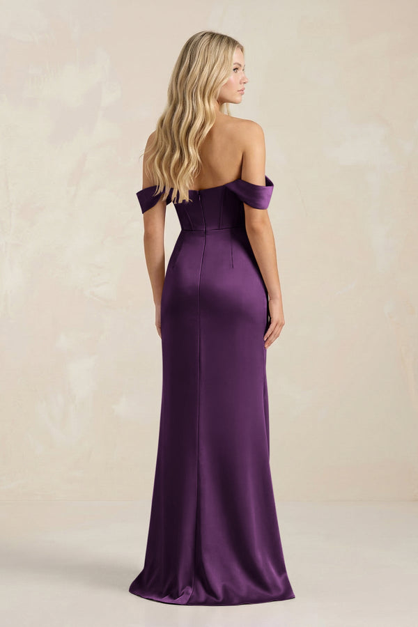 Cowl Neck Sheath Satin Bridesmaid Dress With Detachable Sleeves in Plum - KISS BRIDAL Bridesmaid Dresses
