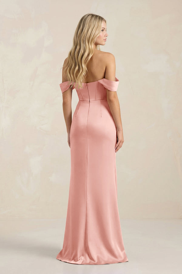 Cowl Neck Sheath Satin Bridesmaid Dress With Detachable Sleeves in Rose Petal - KISS BRIDAL Bridesmaid Dresses
