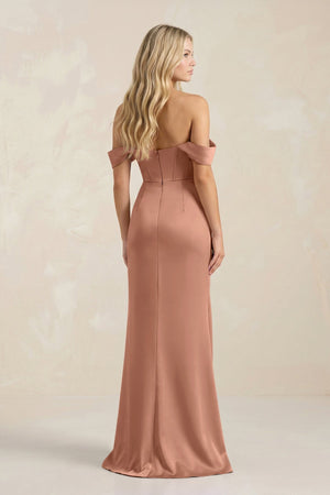 Cowl Neck Sheath Satin Bridesmaid Dress With Detachable Sleeves in Rosette - KISS BRIDAL Bridesmaid Dresses