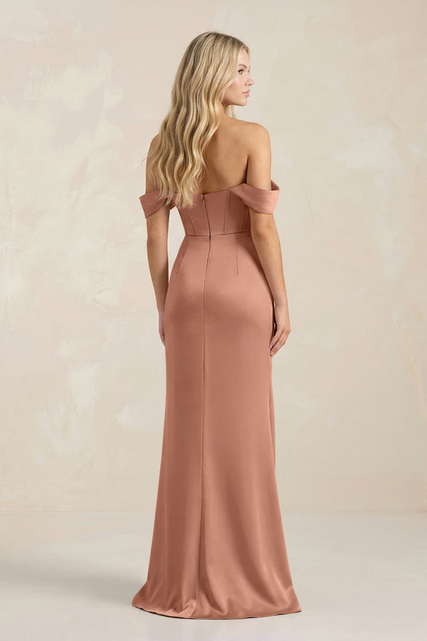 Cowl Neck Sheath Satin Bridesmaid Dress With Detachable Sleeves in Rosette - KISS BRIDAL Bridesmaid Dresses