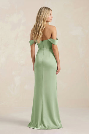 Cowl Neck Sheath Satin Bridesmaid Dress With Detachable Sleeves in Sage - KISS BRIDAL Bridesmaid Dresses
