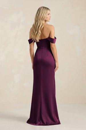 Cowl Neck Sheath Satin Bridesmaid Dress With Detachable Sleeves in Sangria - KISS BRIDAL Bridesmaid Dresses
