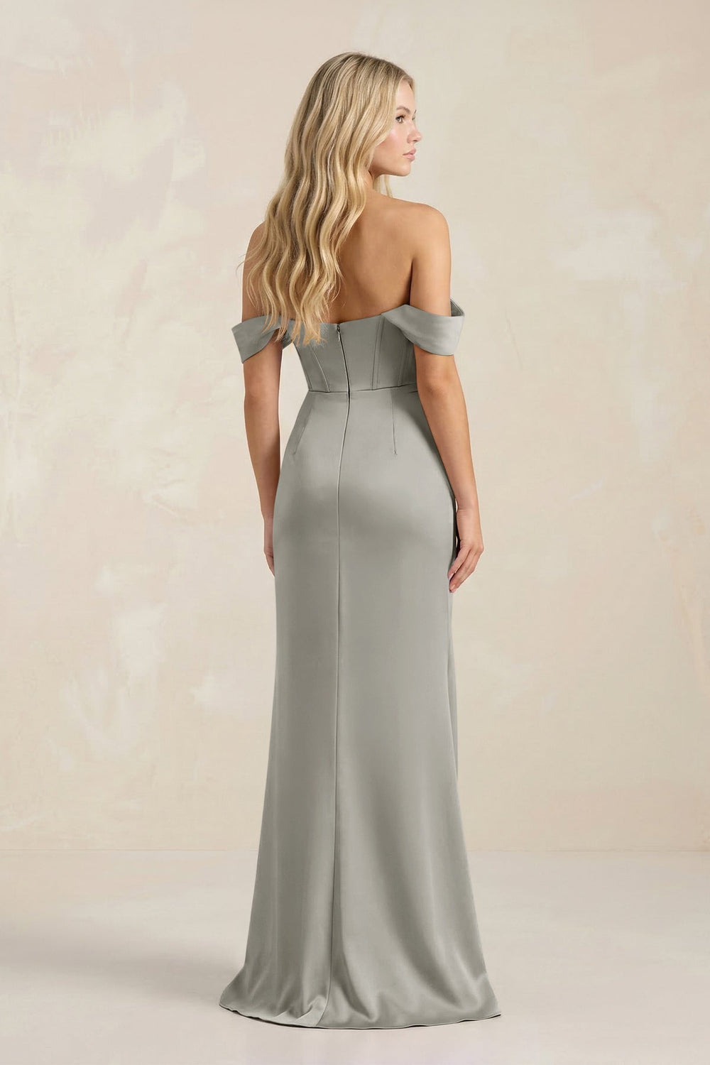 Cowl Neck Sheath Satin Bridesmaid Dress With Detachable Sleeves in Silver - KISS BRIDAL Bridesmaid Dresses