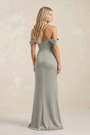 Cowl Neck Sheath Satin Bridesmaid Dress With Detachable Sleeves in Silver - KISS BRIDAL Bridesmaid Dresses