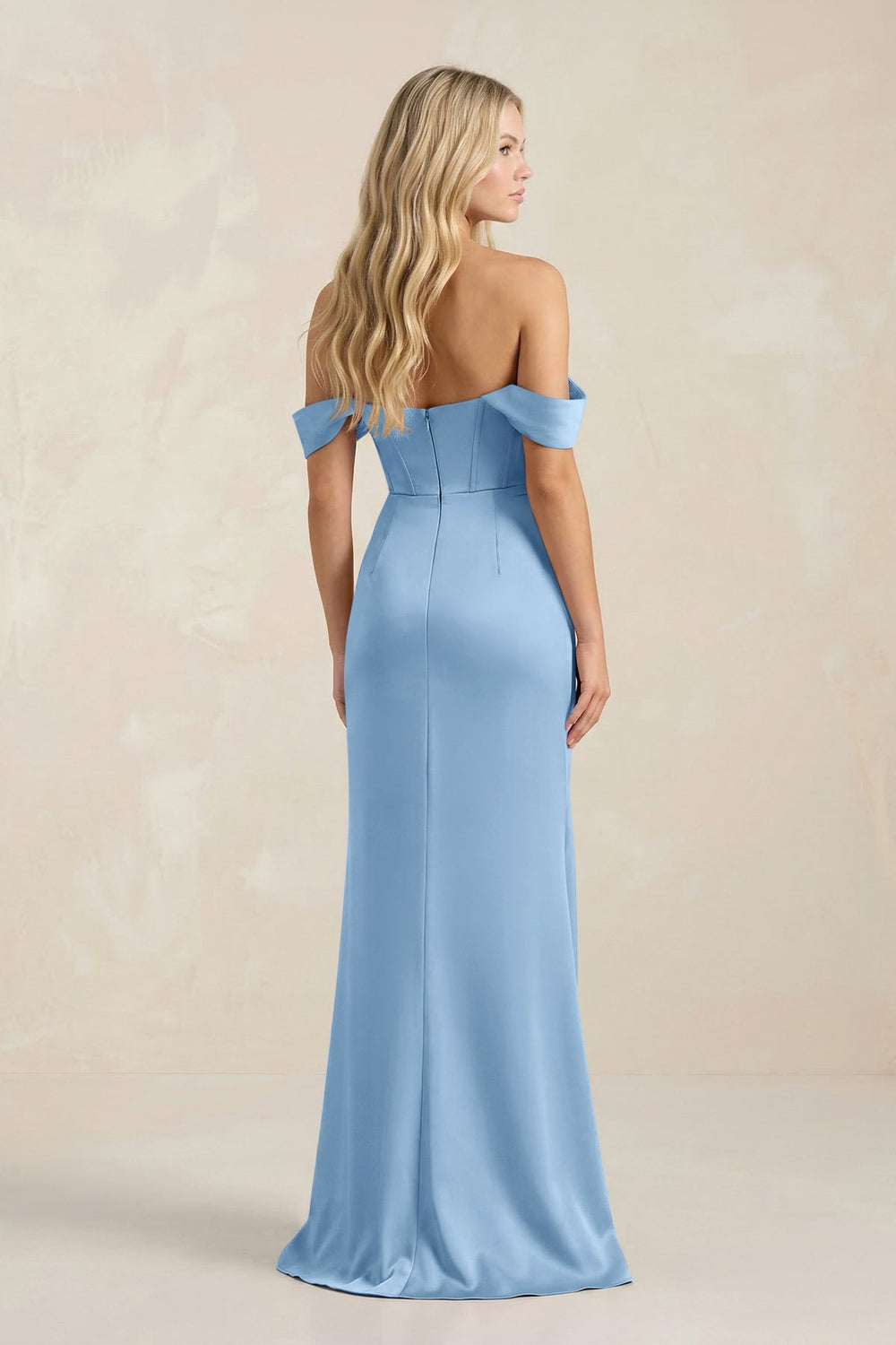 Cowl Neck Sheath Satin Bridesmaid Dress With Detachable Sleeves in Sky Blue - KISS BRIDAL Bridesmaid Dresses