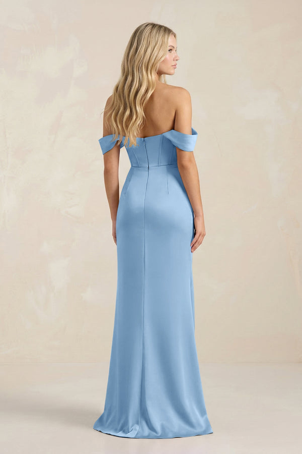 Cowl Neck Sheath Satin Bridesmaid Dress With Detachable Sleeves in Sky Blue - KISS BRIDAL Bridesmaid Dresses