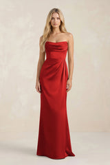 Cowl Neck Sheath Satin Bridesmaid Dress With Detachable Sleeves in Spice - KISS BRIDAL Bridesmaid Dresses