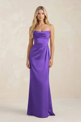 Cowl Neck Sheath Satin Bridesmaid Dress With Detachable Sleeves in Tahiti - KISS BRIDAL Bridesmaid Dresses