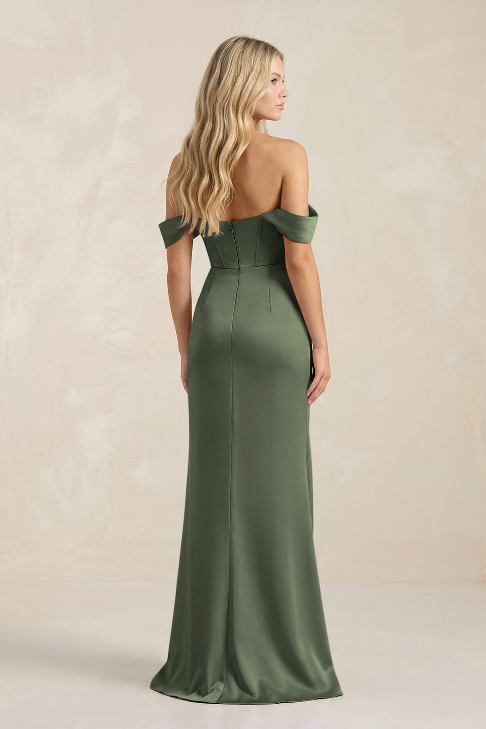 Cowl Neck Sheath Satin Bridesmaid Dress With Detachable Sleeves in Thyme - KISS BRIDAL Bridesmaid Dresses