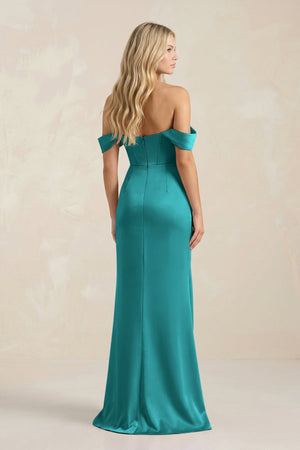 Cowl Neck Sheath Satin Bridesmaid Dress With Detachable Sleeves in Turquoise - KISS BRIDAL Bridesmaid Dresses