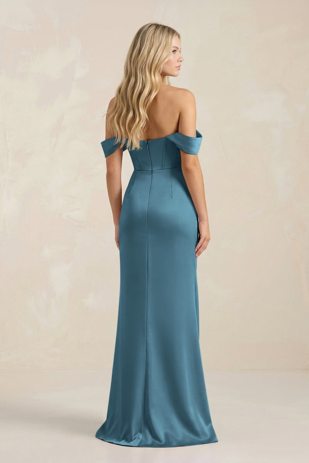 Cowl Neck Sheath Satin Bridesmaid Dress With Detachable Sleeves in Twilight - KISS BRIDAL Bridesmaid Dresses