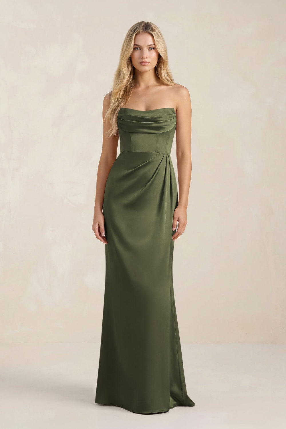 Cowl Neck Sheath Satin Bridesmaid Dress With Detachable Sleeves in Willow Green - KISS BRIDAL Bridesmaid Dresses