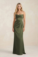 Cowl Neck Sheath Satin Bridesmaid Dress With Detachable Sleeves in Willow Green - KISS BRIDAL Bridesmaid Dresses