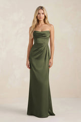 Cowl Neck Sheath Satin Bridesmaid Dress With Detachable Sleeves in Willow Green - KISS BRIDAL Bridesmaid Dresses